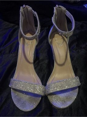 Windsor Silver Rhinestone Ankle Strap Heels